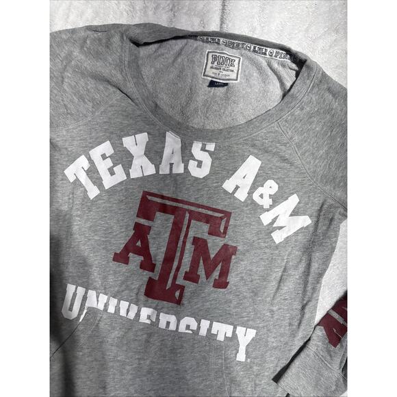 PINK Tops - PINK TAMU Texas A&M University Womens Sweatshirt Sz L Raglan Gray WhiteTexas ATM